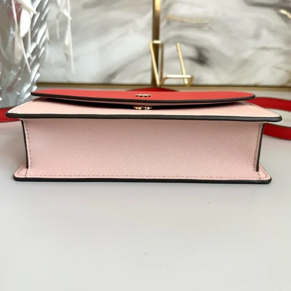 Like New Tory Burch EMERSON COLOR BLOCK MINI in BRIGHT SAMBA /PINK QUARTZ - Picture 4 of 12